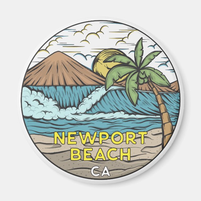Newport Beach California Vintage Magnet (Front)