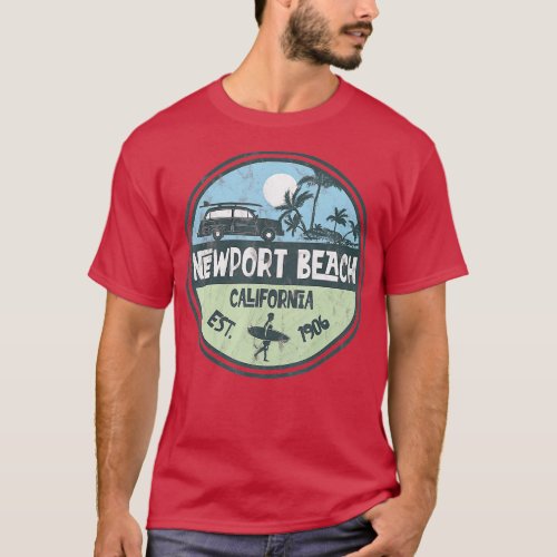 Newport Beach California Wagon Beach Palms Surfer  T_Shirt