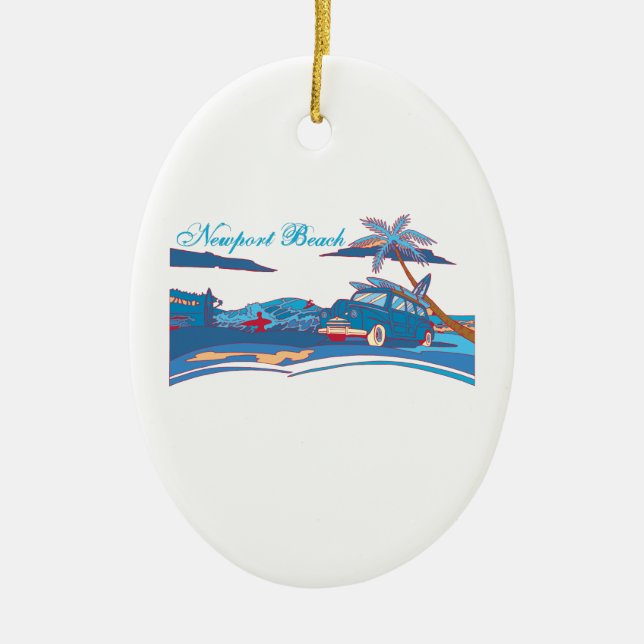 Newport Beach Surf Culture Ceramic Ornament (Front)