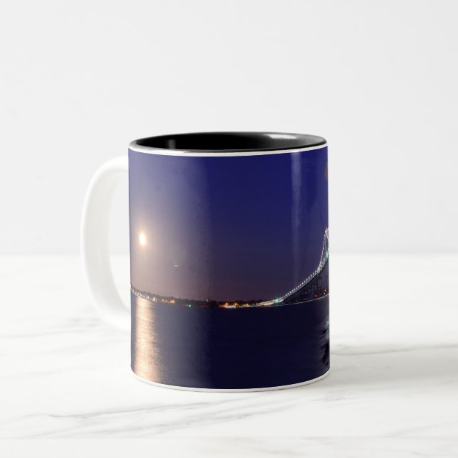 Newport Bridge Full Moon Two-Tone Coffee Mug (Front Left)