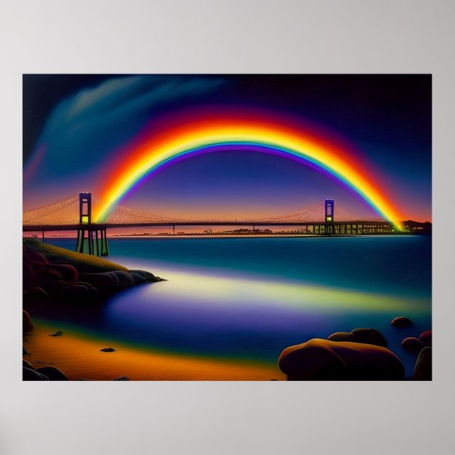 Newport Bridge, Summer Nights, Rainbow Poster (Front)