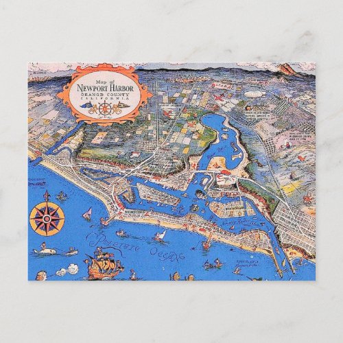 Newport Harbor CA Postcard