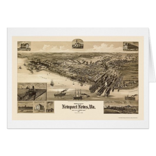 Newport News, VA Panoramic Map - 1891 Cards (Front Horizontal)