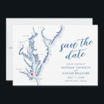Newport News Virginia Map Modern Wedding Save The Date<br><div class="desc">Announce your Newport News nuptials with style using our modern navy blue Chesapeake Bay map-themed Newport News Save the Date from Coastal Map Designs. Featuring iconic landmarks and a sleek design, it sets the perfect tone for your special day. Whether you're tying the knot at The Mariners' Museum and Park,...</div>