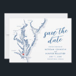 Newport News Virginia Map Modern Wedding Save The Date<br><div class="desc">Announce your Newport News nuptials with style using our modern navy blue Chesapeake Bay map-themed Newport News Save the Date from Coastal Map Designs. Featuring iconic landmarks and a sleek design, it sets the perfect tone for your special day. Whether you're tying the knot at The Mariners' Museum and Park,...</div>