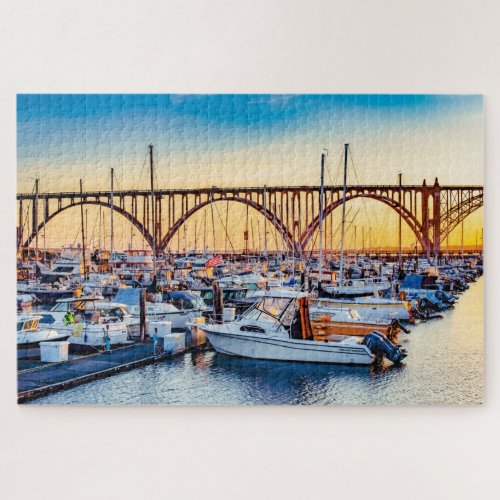 Newport Oregon Coast Yaquina Bay Marina at Sunset Jigsaw Puzzle