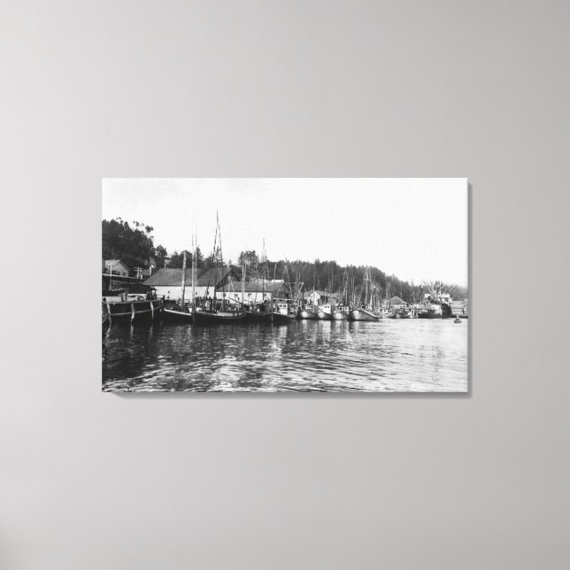 Newport, Oregon Waterfront View of Fishing Fleet Canvas Print (Front)