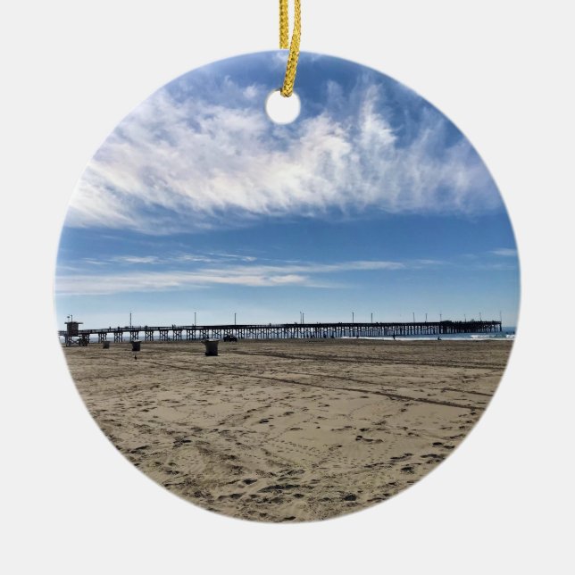 Newport Pier, Newport Beach, California Ceramic Ornament (Front)