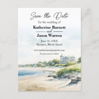 Newport Rhode Island Beach Watercolor Postcard