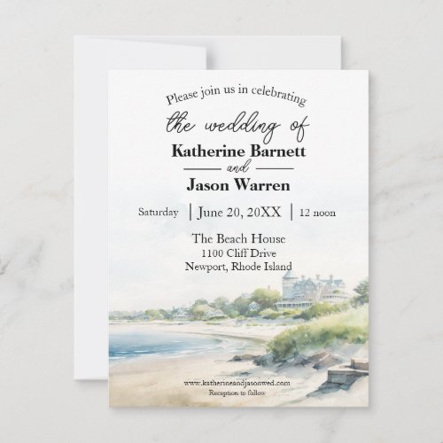 Newport Rhode Island Beach Watercolor Wedding Invitation