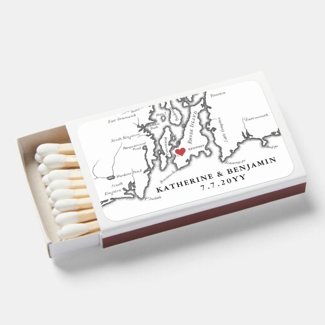 Newport Rhode Island Black White Elegant Wedding Matchboxes (Front Open)