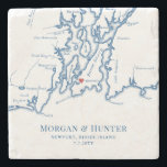 Newport Rhode Island Destination Wedding Favor Stone Coaster<br><div class="desc">These elegant Narragansett Bay map stone coasters are the perfect gift for newlyweds who love Newport, or as gifts for your wedding party or Newport destination wedding favors for your guests. This coaster has a heart over Belle Mer, and is perfect for all the great wedding venues in Newport, RI...</div>