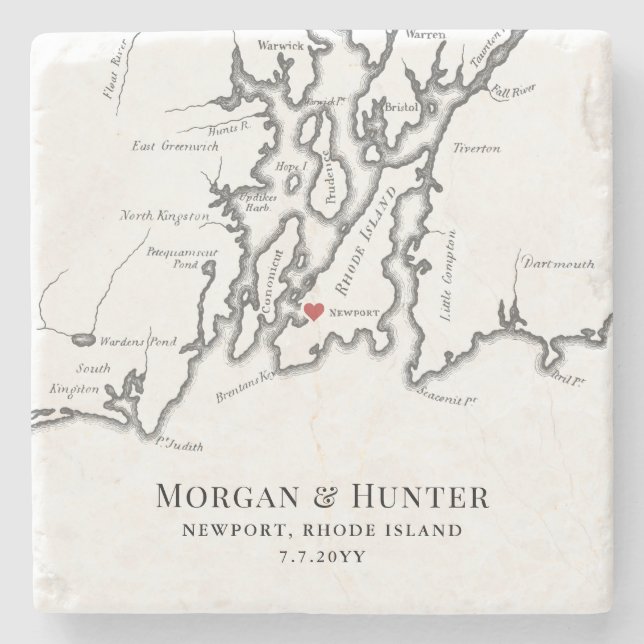 Newport Rhode Island Destination Wedding Favor Stone Coaster (Front)
