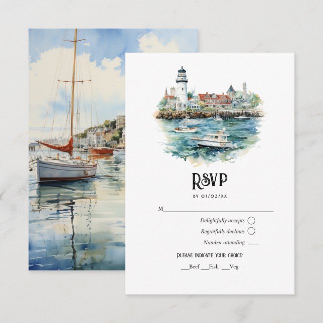 Newport, Rhode Island Destination Wedding RSVP Card (Front/Back)