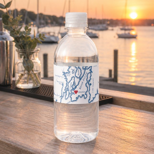 Newport Rhode Island Destination Wedding  Water Bottle Label (Newport RI Wedding Water Bottle label wedding welcome bag favors by Coastal Map Designs)