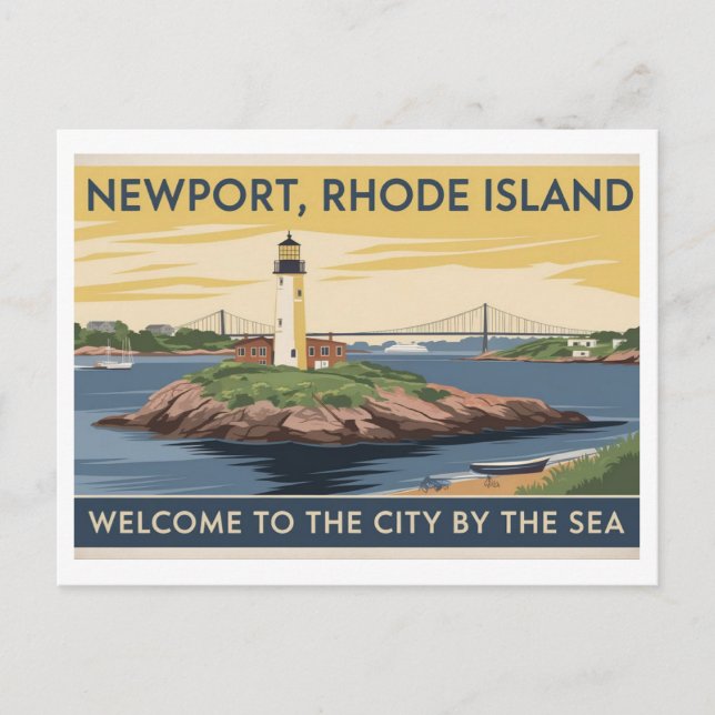 Newport, Rhode Island Lighthouse painting Postcard (Front)