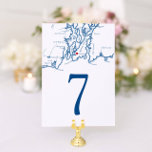 Newport Rhode Island Map Elegant Navy Wedding  Table Number<br><div class="desc">Enhance your reception with our elegant Navy Blue Map-themed double-sided table numbers from Zazzle. Showcasing iconic Newport venues like OceanCliff, Belle Mer, the Bohlin, the Chanler, and Rosecliff, as well as the Newport Marriott, Castle Hill Inn, Regatta Place, Fort Adams, and The Elms, these table numbers capture the charm of...</div>