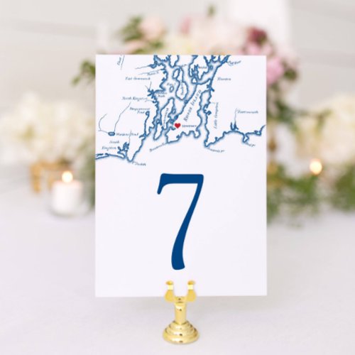 Newport Rhode Island Map Elegant Navy Wedding  Table Number
