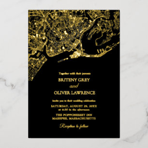 Newport Rhode Island Map golden Wedding Foil Invitation
