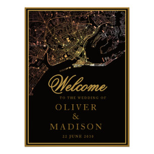 Newport Rhode Island Map golden Wedding Welcome Poster