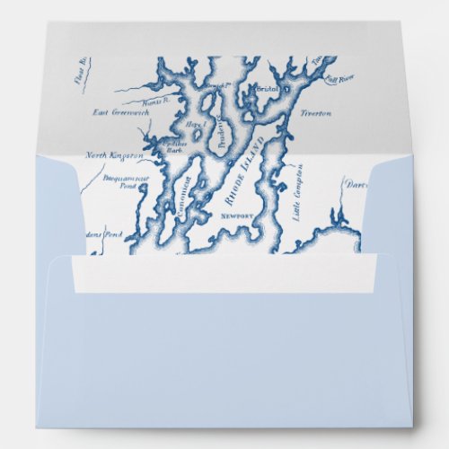 Newport Rhode Island Map Light Blue Wedding Envelope