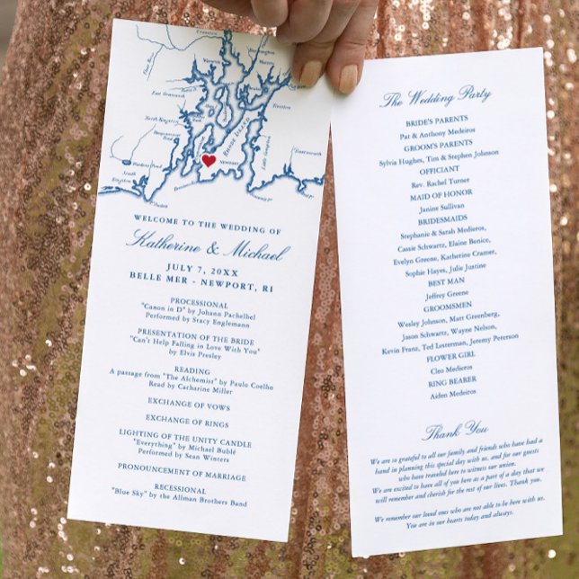 Newport Rhode Island Map Navy Destination Wedding Program (These Newport Rhode Island wedding programs are perfect for your Newport destination wedding)