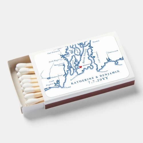 Newport Rhode Island Map Navy Elegant Wedding Matchboxes