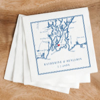 Newport Rhode Island Map Navy Elegant Wedding Napkins