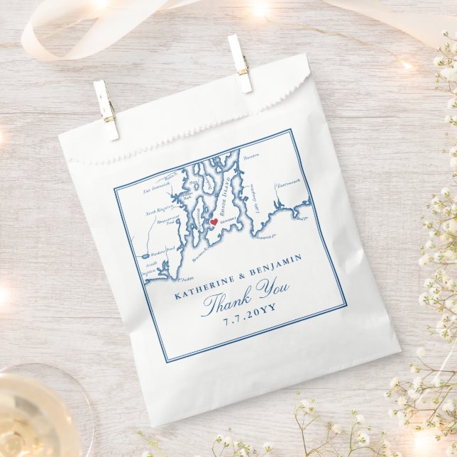 Newport Rhode Island Map Navy Script Wedding  Favor Bag (Clipped)