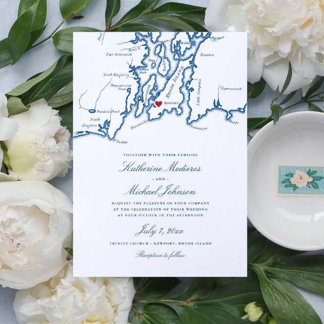 Newport Rhode Island Map Navy Wedding Invitation (Creator Uploaded)