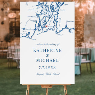 Newport Rhode Island Map Navy Wedding Welcome Sign