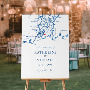Newport Rhode Island Map Navy Wedding Welcome Sign
