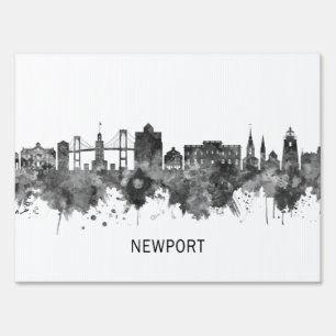 Newport Rhode Island Skyline BW Sign