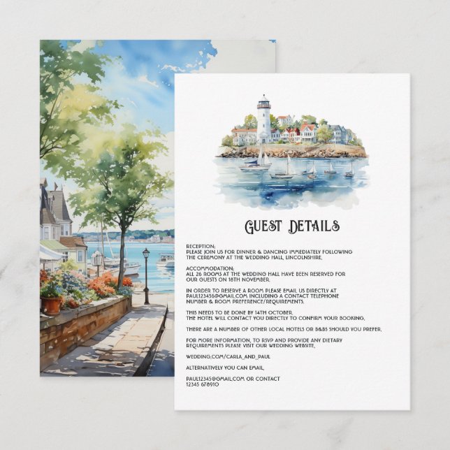 Newport, Rhode Island Wedding Guest Details Enclosure Card (Front/Back)