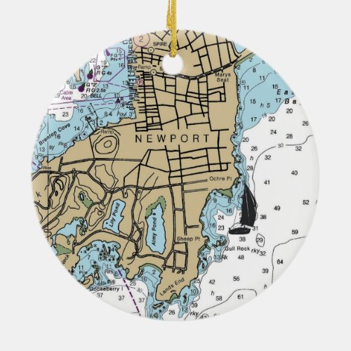 Newport RI Chart Ceramic Ornament