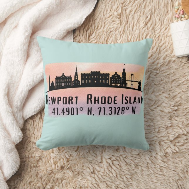 Newport RI City Skyline  Throw Pillow (Blanket)