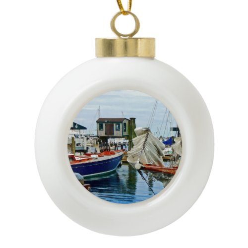 Newport RI - Folded Sails Ceramic Ball Christmas Ornament
