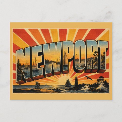 Newport RI Harbor Ocean Bluffs Art Postcard