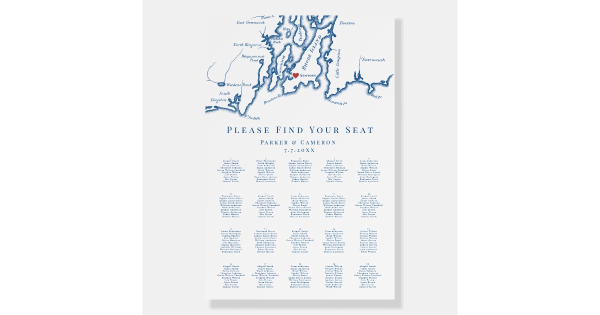Newport RI Map 20 Table Wedding Seating Chart Foam Board | Zazzle
