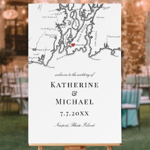 Newport RI Map Black White Wedding Welcome Sign