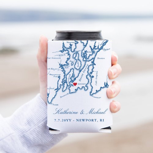 Newport RI Map Wedding Favor Drink Holder Can Cooler