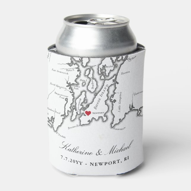 Newport, RI Map Wedding Favor Drink Holder Can Cooler (Can Front)