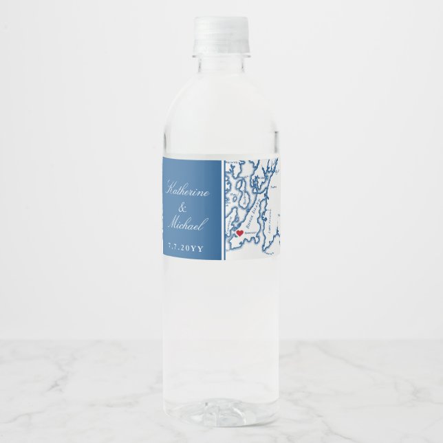 Newport RI Narragansett Bay Wedding  Water Bottle Label (Front)