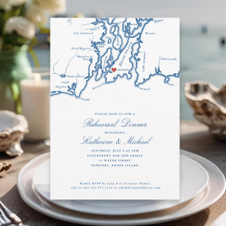 Newport RI Navy Blue Wedding Rehearsal Dinner Invitation