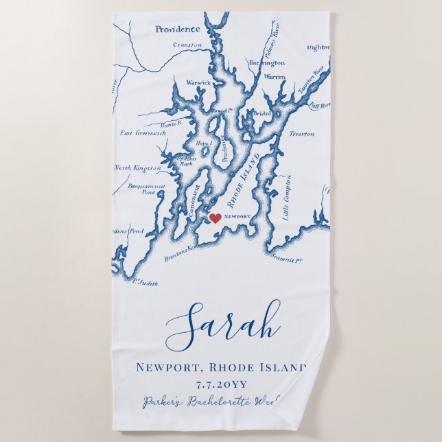 Newport RI Personalized Bachelorette Weekend Beach Towel (Front)