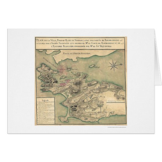 Newport, RI Revolutionary Map 1780 Cards (Front Horizontal)