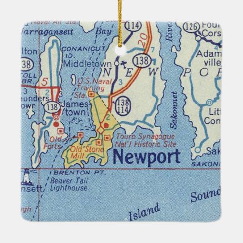 Newport RI Vintage Map Ceramic Ornament