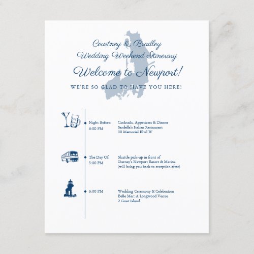 Newport RI Wedding Day Itinerary Timeline Enclosure Card