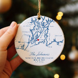 Newport, RI Wedding Our First Christmas  Ceramic Ornament<br><div class="desc">Celebrate your first Christmas as newlyweds with our special Navy Blue Narragansett Bay Map-themed ornament from Coastal map Designs. Perfect keepsake for iconic Newport wedding venues like OceanCliff, Belle Mer, the Bohlin, the Chanler, and Rosecliff, this keepsake commemorates your love story in a timeless navy blue design. Add a personal...</div>