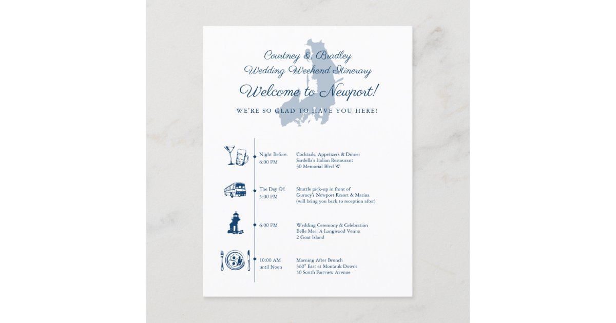 Newport Ri Wedding Reception Itinerary Timeline Enclosure Card